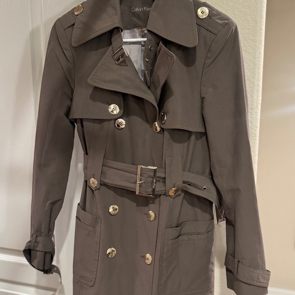 Grey/Taupe Belted Calvin Klein Trench Coat - Picture 6 of 6